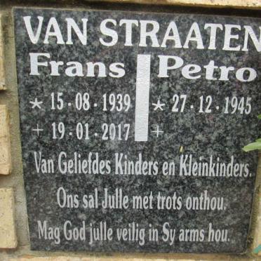 STRAATEN Frans, van 1939-2017 &amp; Petro 1945-