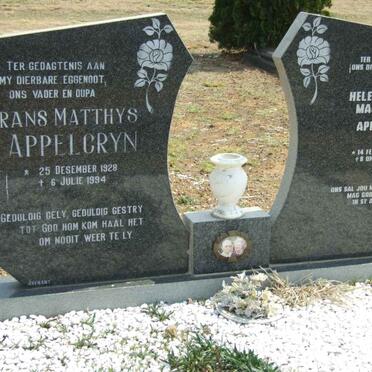 APPELGRYN Frans Matthys 1928-1994 &amp; Heletje Maria Magdalena 1935-2008