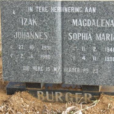 BURGER Izak Johannes 1931-1990 &amp; Magdalena Sophia Maria 1941-1998 