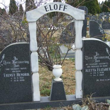 ELOFF Erenst Hendrik 1931-1998 &amp; Aletta Elizabeth 1936-1983