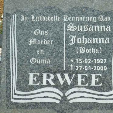 ERWEE Susanna Johanna nee BOTHA  1927-2000