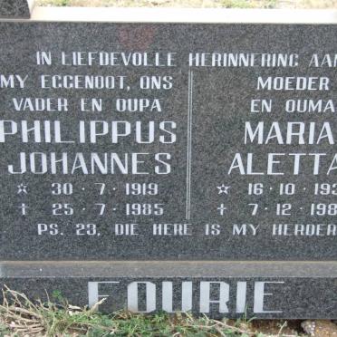 FOURIE Philippus Johannes 1919-1985 &amp; Maria Aletta 1930-1989