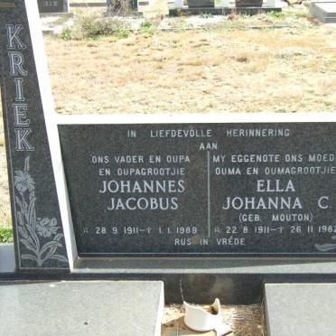 KRIEK Johannes Jacobus 1911-1989 &amp; Ella Johanna C. MOUTON 1911-1982