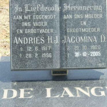 LANGE Andries H.J., de 1917-1996 &amp; Jacomina D. 1920-2005