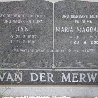 MERWE Jan, van der 1907-1985 &amp; Maria Magdalena 1915-2006