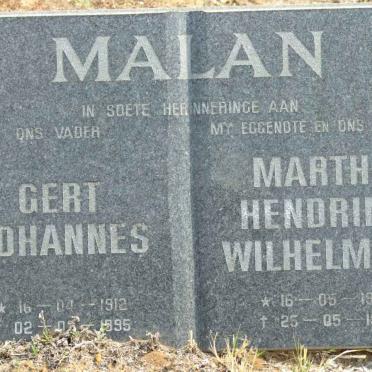 MALAN Gert Johannes 1912-1995 &amp; Martha Hendrina Wilhelmina 1922-1993