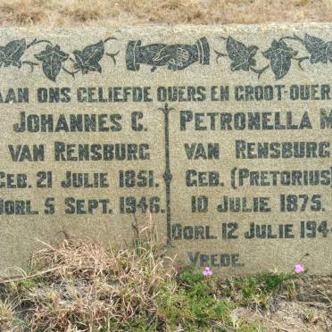 RENSBURG Johannes C., van 1851-1946 &amp; Petronella M. PRETORIUS 1875-1944