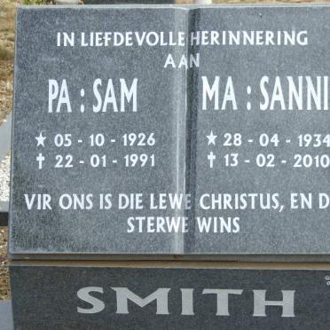 SMITH Sam 1926-1991 &amp; Sannie 1934-2010