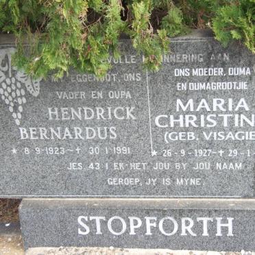 STOPFORTH Hendrick Bernardus 1923-1991 &amp; Maria Christina VISAGIE 1927-2011