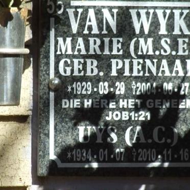 WYK M.S.E., van nee PIENAAR 1929-2004 :: UYS A.C. 1934-2010