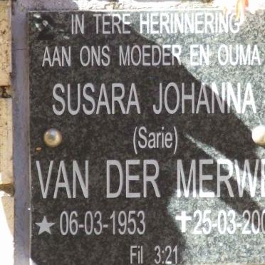 MERWE Susara Johanna, van der 1953-2004