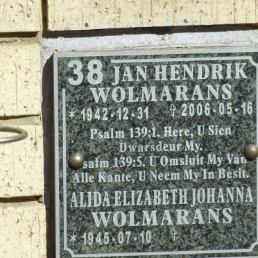 WOLMARANS Jan Hendrik 1942-2006 &amp; Alida Elizabeth Johanna 1945-