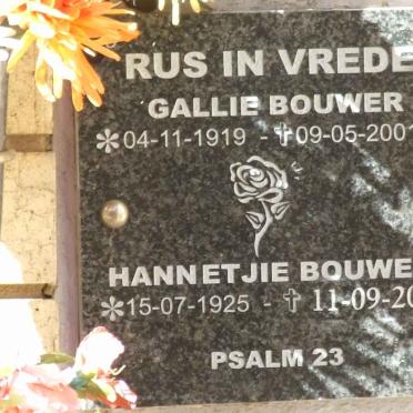 BOUWER Gallie 1919-2001 &amp; Hannetjie 1925-2007