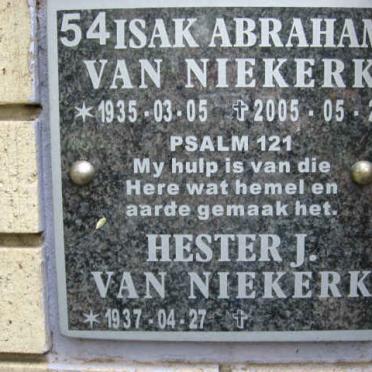 NIEKERK Isak Abraham, van 1935-2005 &amp; Hester J. 1937-