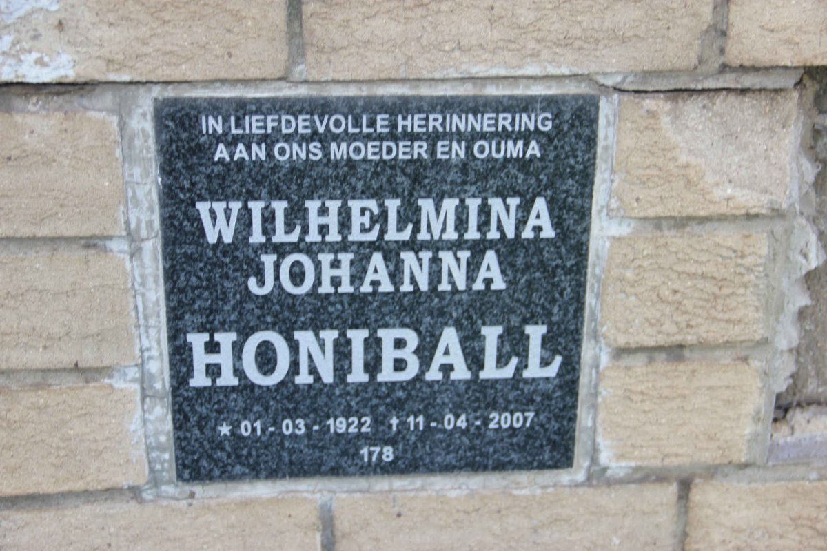 HONIBALL Wilhelmina Johanna 1922-2007