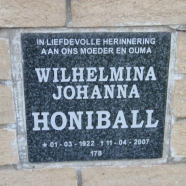 HONIBALL Wilhelmina Johanna 1922-2007