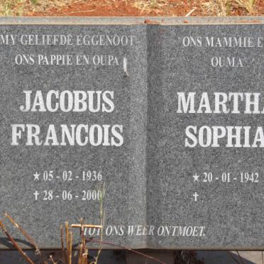 ? Jacobus Francois 1936-2000 &amp; Martha Sophia 1942-