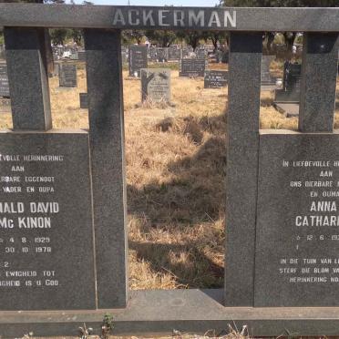 ACKERMAN Donald David McKinon 1929-1978 &amp; Anna Catharina 1936-