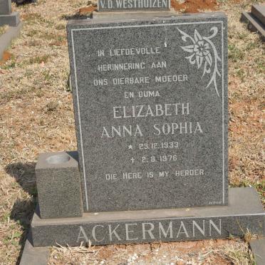 ACKERMANN Elizabeth Anna Sophia 1933-1976
