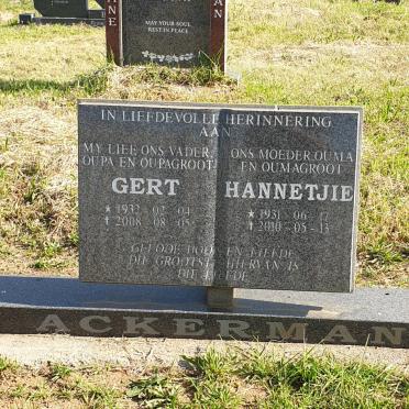 ACKERMAN Gert 1932-2008 &amp; Hannetjie 1931-2010