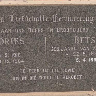 BARNARD Andries 1916-1984 &amp; Bets JANSE VAN RENSBURG 1933-1996