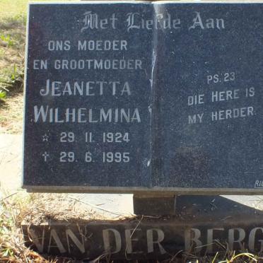 BERG Jeanetta Wilhelmina, van der 1924-1995