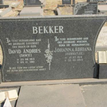 BEKKER David Andries 1913-1981 &amp; Johanna Adriana 1914-1994