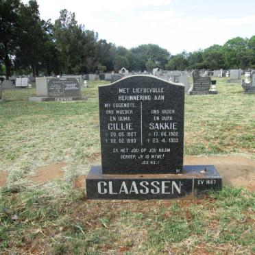 CLAASSEN Sakkie 1922-1993 &amp; Cillie 1927-1993