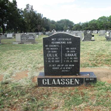 CLAASSEN Sakkie 1922-1993 &amp; Cillie 1927-1993