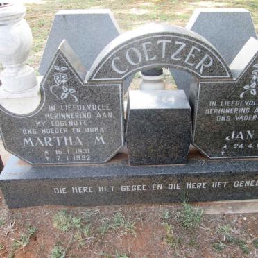COETZER Jan M. 1925- &amp; Martha M. 1931-1992