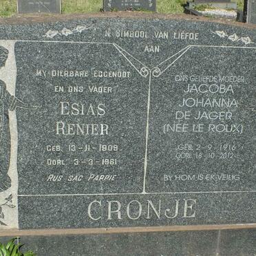 CRONJE Esias Renier 1908-1961 &amp; Jacoba Johanna de Jager LE ROUX 1916-2012