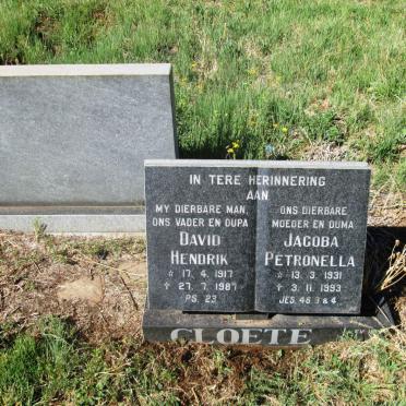 CLOETE David Hendrik 1917-1987 &amp; Jacoba Petronella 1931-1993