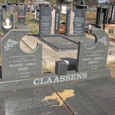CLAASSENS Johannes Andries Jacobus 1953-2003 & Johanna Petronella Dorothea 1958-2007
