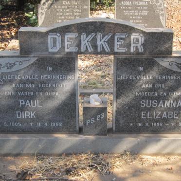 DEKKER Paul Dirk 1905-1982 &amp; Susanna Elizabeth 1898-1996