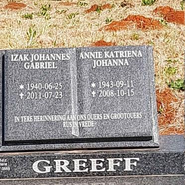 GREEFF Izak Johannes Gabriel 1940-2011 & Annie Katriena Johanna 1943-2008