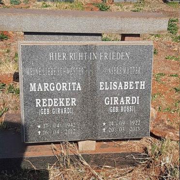 GIRARDI Elisabeth nee ROSSI 1922-2013 :: REDEKER Margorita nee GIRARDI 1942-2012 