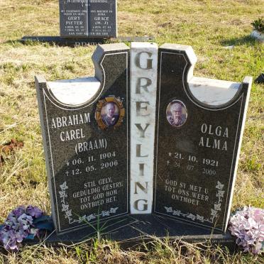 GREYLING Abraham Carl 1904-2006 &amp; Olga Alma 1921-2009