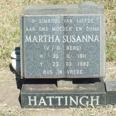 HATTINGH Martha Susanna nee V.D. BERG 1911-1982