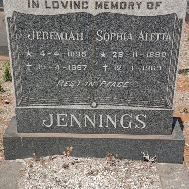 JENNINGS Jeremiah 1895-1967 &amp; Sophia Aletta 1890-1969