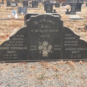 KRAFTT Jacobus Christiaan A.M. 1921-1966 &amp; Susanna Maria E. 1930-2012