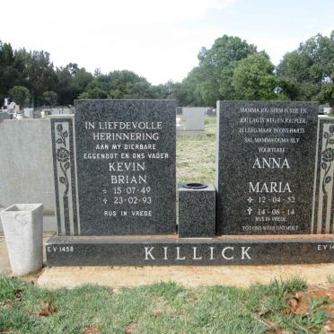 KILLICK Kevin Brian 1949-1993 &amp; Anna Maria 1952-2014
