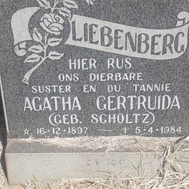 LIEBENBERG Agatha Gertruida nee SCHOLTZ 1897-1984
