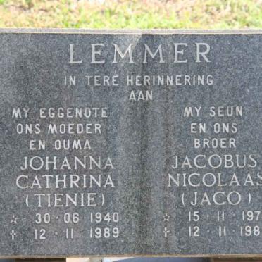 LEMMER Johanna Cathrina 1940-1989 ::  LEMMER Jacobus Nicolaas 1974-1989