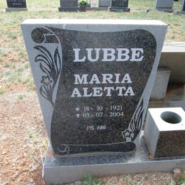 LUBBE Maria Aletta 1921-2004