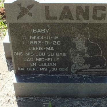 LANG Johanna Jacoba nee KRUGER 1933-1982