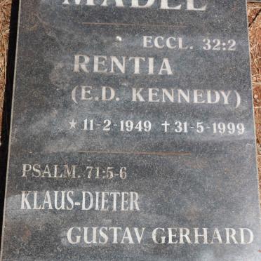 MADEL Klaus-Dieter Gustav Gerhard 1935-2016 & Rentia E.D. KENNEDY 1949-1999  