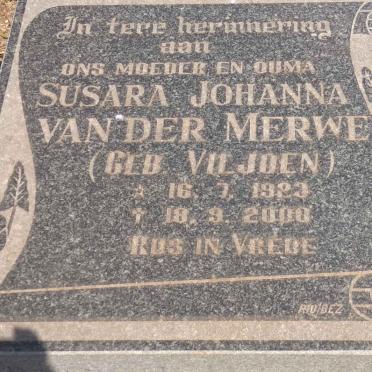 MERWE Susara Johanna, van der nee VILJOEN 1923-2000