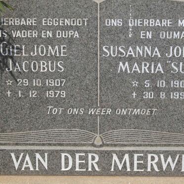 MERWE Gieljome Jacobus, van der 1907-1979 &amp; Susanna Johanna Maria 1907-1992
