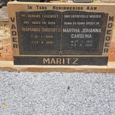 MARITZ Hermanus Christoffel 1926-1978 &amp; Martha Johanna Carolina 1931-2019