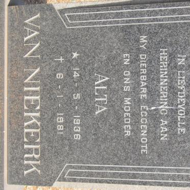 NIEKERK Alta, van 1936-1981